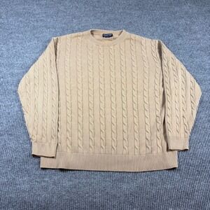 Roundtree & Yorke Sweater Mens XL Tan Cable Knit 100% Cotton Crewneck Casual